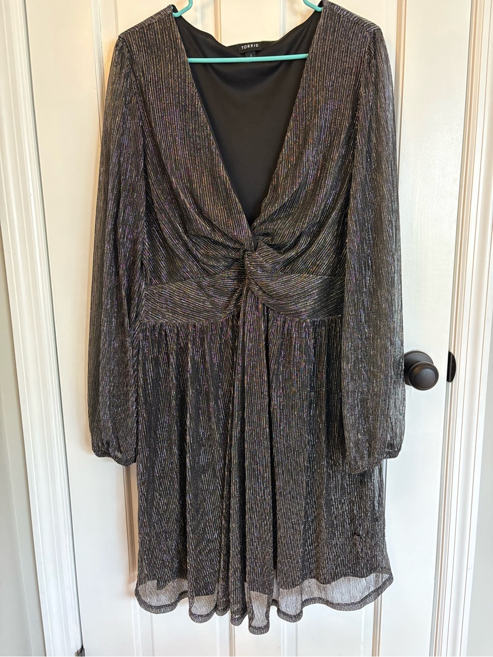 torrid Black Shimmery Twist-Front Long Sleeve Dress